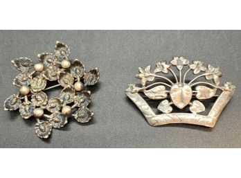 Lot Of (2) Sterling Silver Brooches