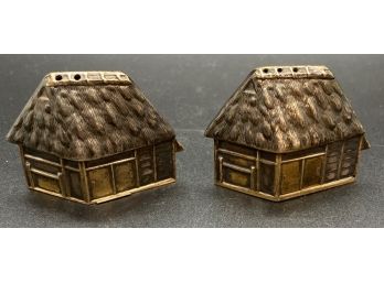 Pair Of Beautiful Sterling Silver Cabin Salt And Pepper Shakers