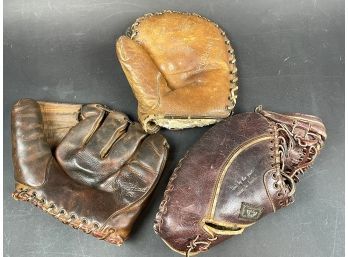 Lot Of Antique Baseball Gloves Including Willie Puddin Head Jones, Spike And More!