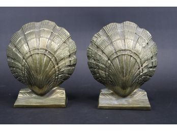 Pair Of Solid Brass Scallop Shell Bookends