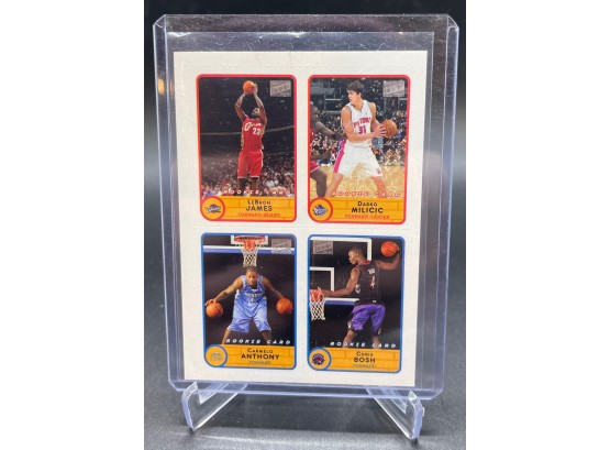 2003 Bazooka Lebron James, Carmelo Anthony, Chris Bosh Quad Rookie Sticker Card