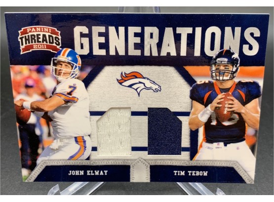2011 Threads John Elway And Tim Tebow Dual Game Used Relic Serial Numbered Out Of 299