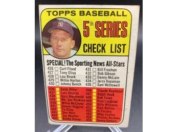 1969 Topps 5th Series Checklist With Mickey Mantle