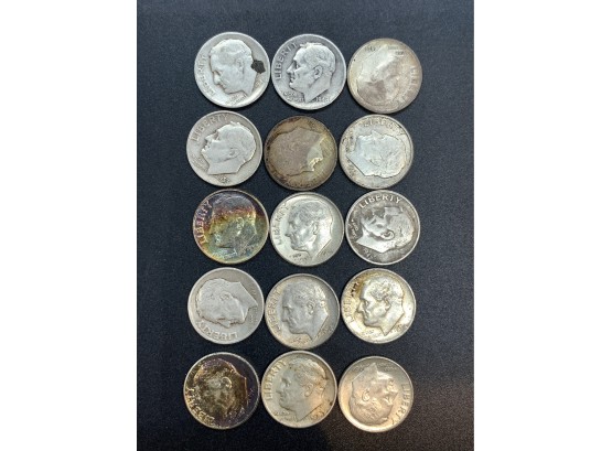 Lot Of (15) Silver Roosevelt Dimes