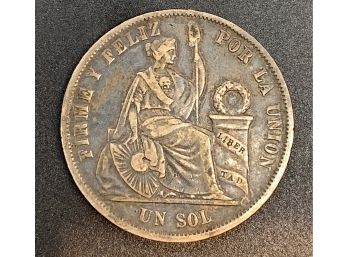 1866 Peru Silver Dollar Seated Liberty