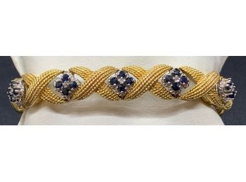 Beautiful 14K Gold, Diamonds And Saphire Bracelet
