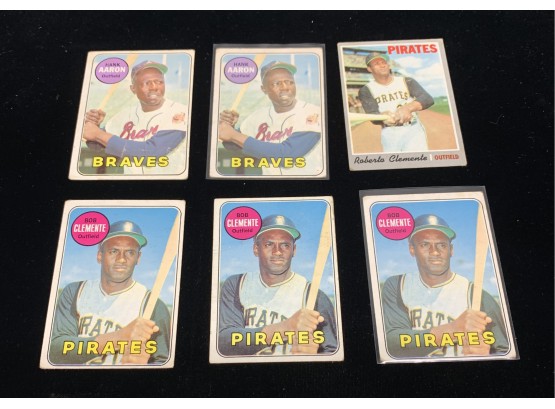 6 Card Roberto Clemente And Hank Aaron Lot