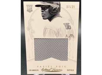 2013 National Treasures Yasiel Puig Rookie Jumbo Game Used Epic /25