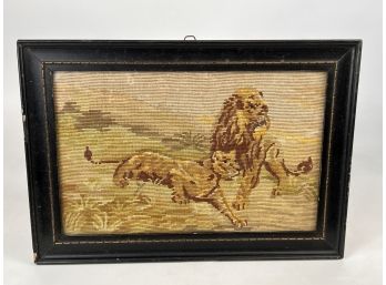 Framed Needlepoint Of Lions