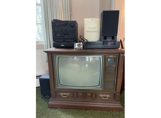 Vintage Zenith Color Tv With Casio Stereo System And Fisher VHS Unit