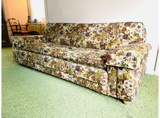 Mid Century Floral Upholstered Vintage Sofa