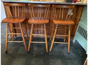Vintage Wooden Counter Stools (lot Of 3)