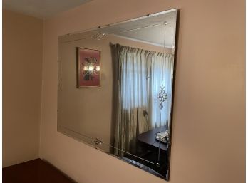 Large Beveled Wall Mirror With Floral Accent