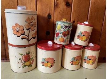 Vintage Canister Tin Lot Of 7