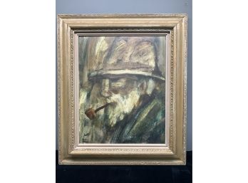 Oil On Board Of A Man Smoking A Pipe