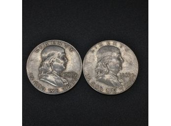 Lot Of 2 Franklin Silver Half Dollars 1958 1963