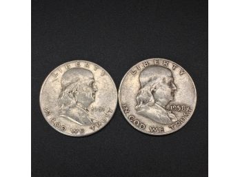 Lot Of 2 Franklin Silver Half Dollars 1951 1958