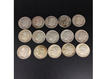 Lot Of 15 Silver Roosevelt Dimes