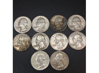 Lot Of 10 Silver Washington Quarters