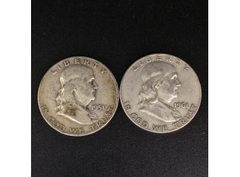 Lot Of 2 Silver Benjamin Franklin Half Dollars 1951 1961