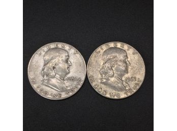 Lot Of 2 Franklin Silver Half Dollars 1954 1963