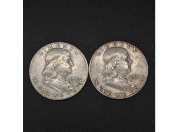 Lot Of 2 Franklin Silver Half Dollars 1960 1961
