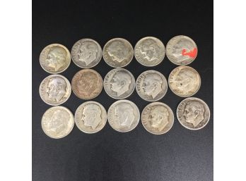 Lot Of 15 Silver Roosevelt Dimes