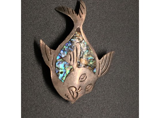 Sterling Silver Abalone Fish Brooch Pin
