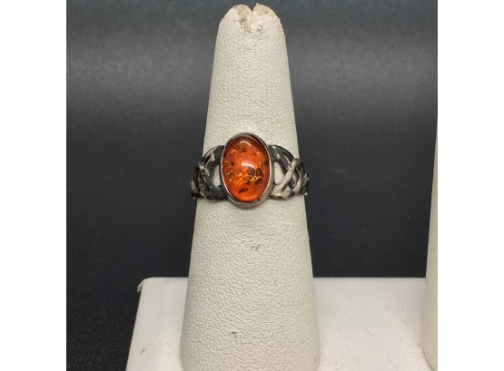 Oval  Amber Sterling Silver Ring