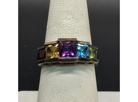 Rainbow Multiple Stone Sterling Ring