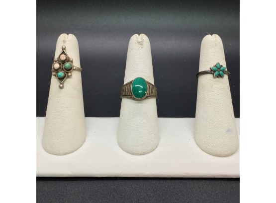 Lot Of Three Turquoise Rings AS IS