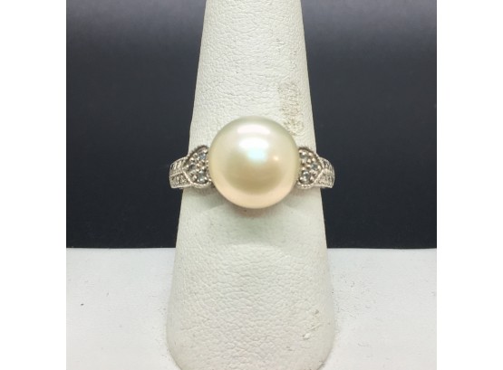 Pearl Marcasite Sterling Silver Ring
