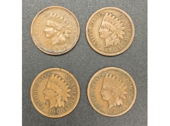 Indian Head Penny Lot 1904, 1905, 1906 & 1907