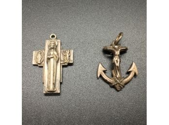 Lot Of 2 Vintage Sterling Crosses Crucifixes Anchor