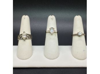 Lot Of 3 Sterling Silver CZ Rings