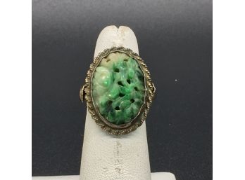 Carved Jade Sterling Silver Ring