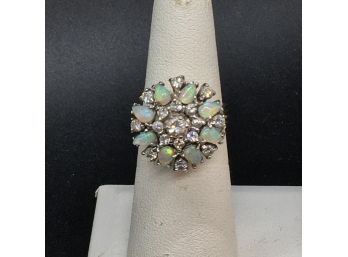 14k Opal & Diamond Cluster Cocktail Ring