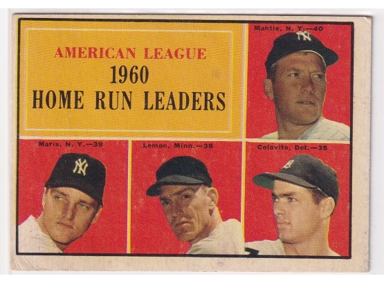 1961 Topps American League 1960 Home Run Leaders Mantle Maris