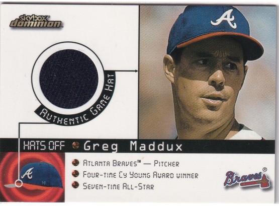 2000 Skybox Dominion Greg Maddux Hats Off Game Used Hat