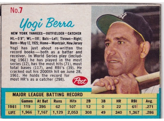 1961 Post Yogi Berra