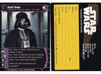 2002 Starwars Darth Vader #5 Trading Card & Star Wars Booster Mail In Card