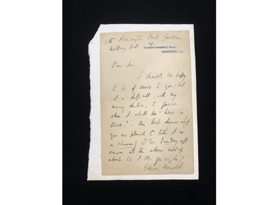 Edwin Arnold Signed Letter