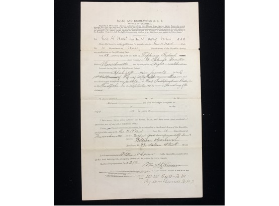 1861 G.A.R. Membership Application