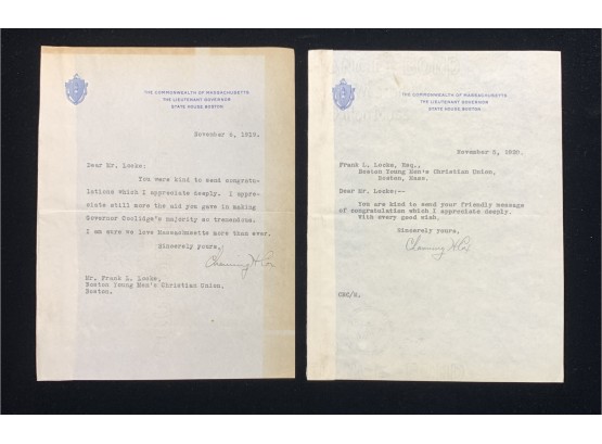 Pair Of Letters Signed By Channing Cox