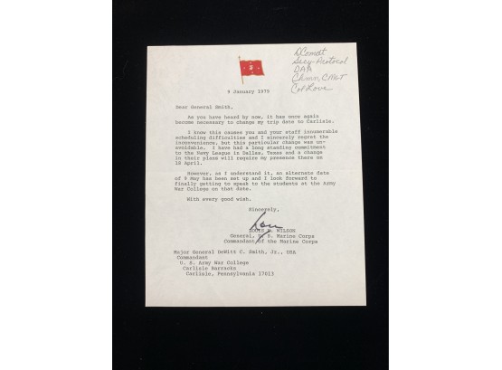 Letter Signed By Louis H. Wilson