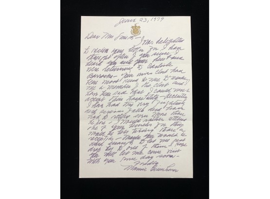 Hand Written Letter By Mamie Eisenhower