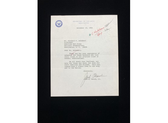 John O. Marsh Signed Letter