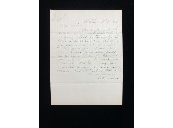 Letter Signed By Hannibal Hamlin
