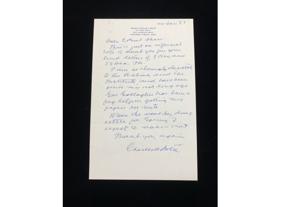 Hand Written Letter By Charles L. Bolte