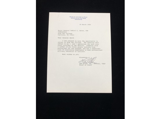 Lew Allen Jr. Signed Letter